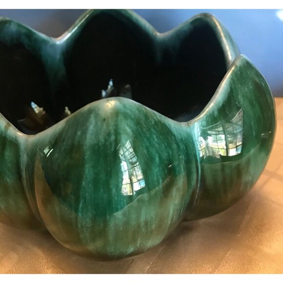 Vintage Blue Mountain BMP Pottery Green Drip Glazed Lotus Bowl Canada MCM - Picture 4 of 7